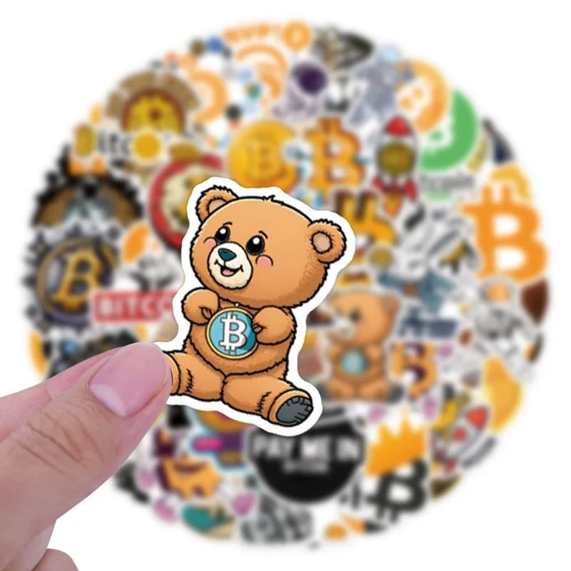 Cartoon Bitcoin Crypto Vinyl Decal Sticker Pack For Gadgets