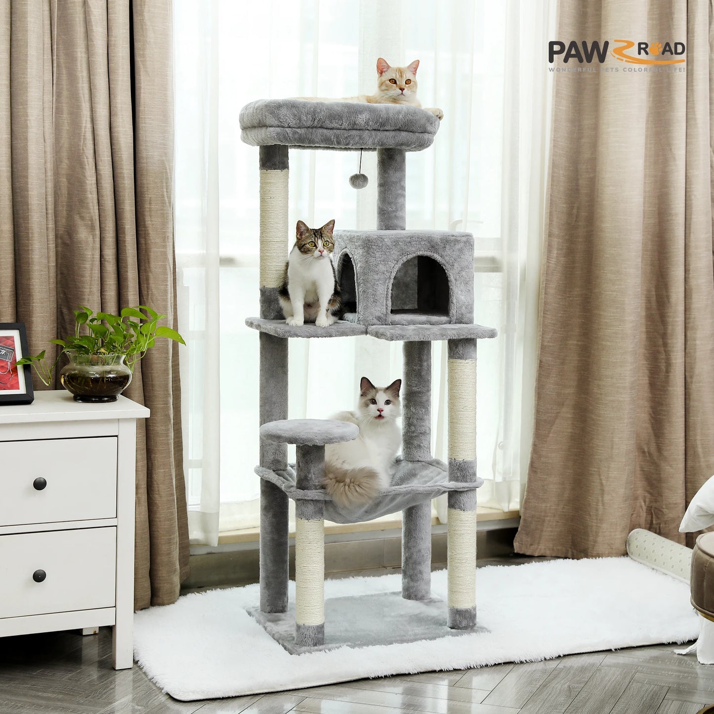 PawZ Road 5 Level Cat Tree Tower Hammock Sisal Posts