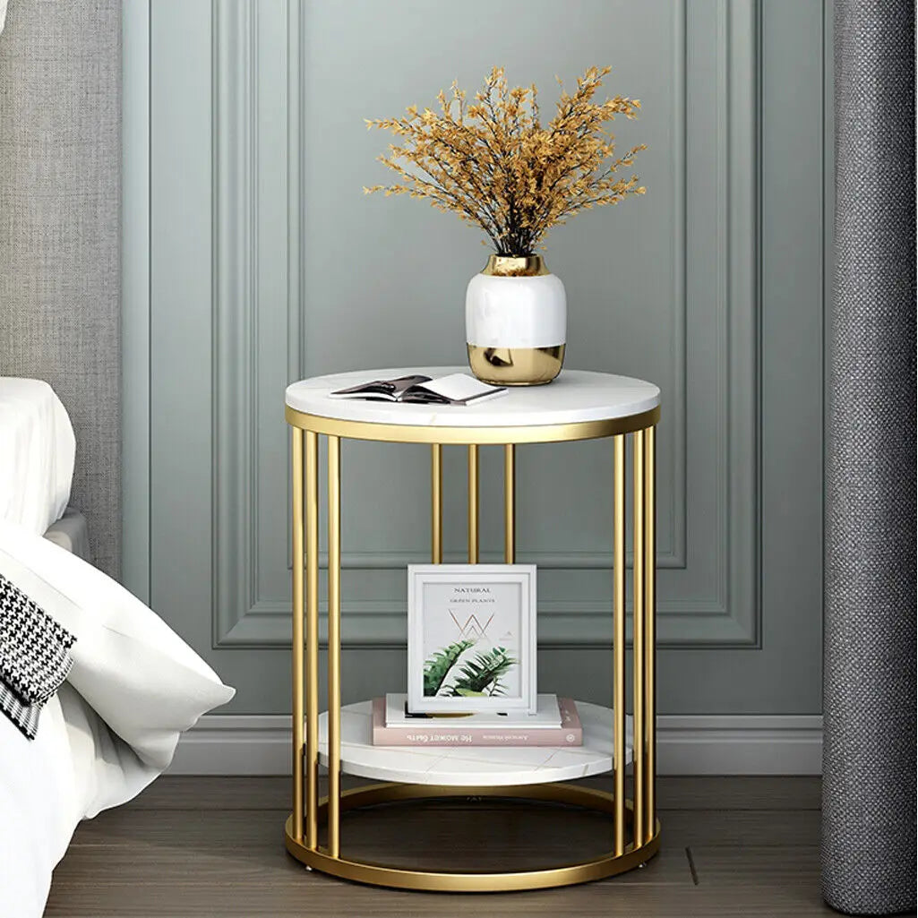 Wisfor Two Tier Marble Side Table With Jewelry Storage