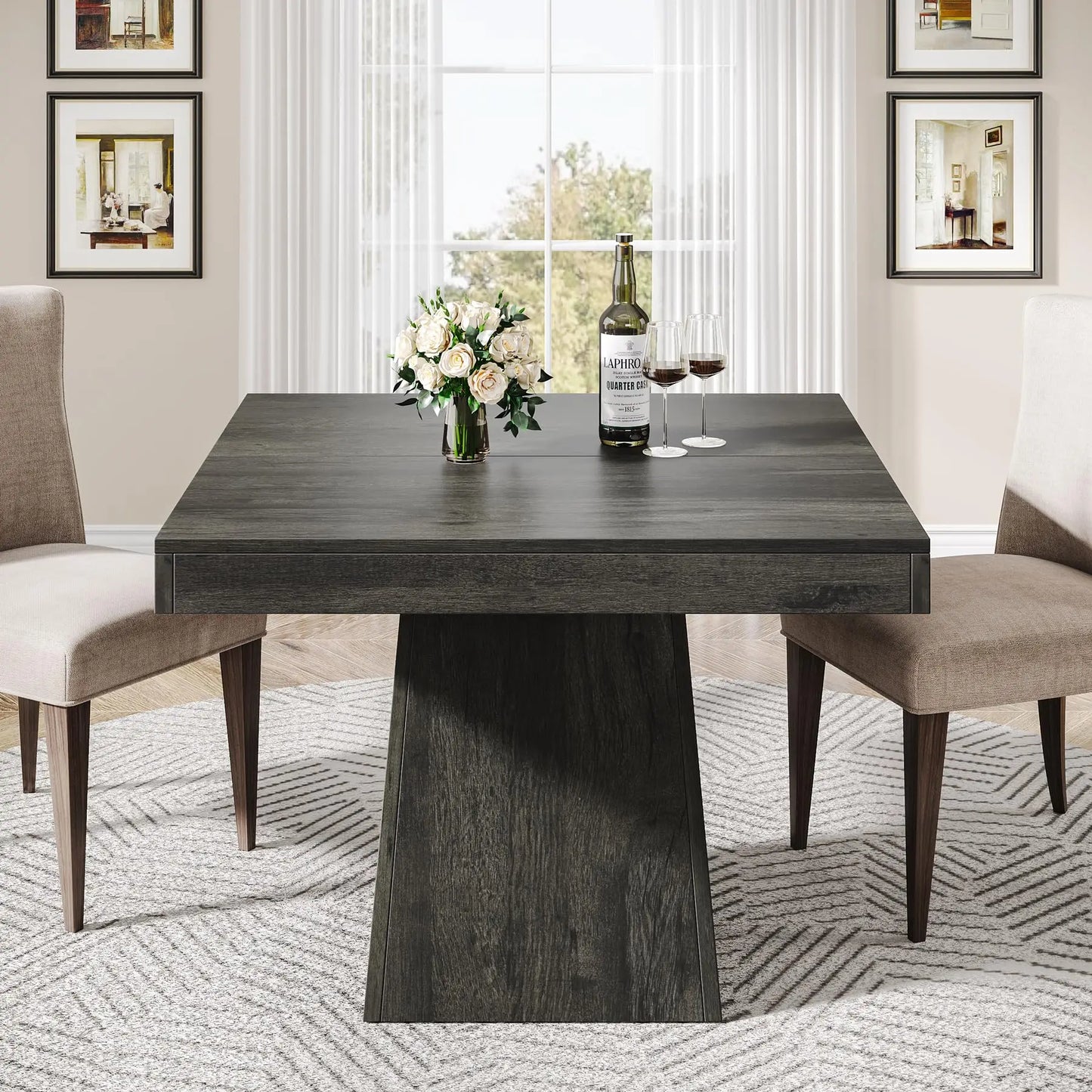 Tribesigns Square Wood Dining Table With Sturdy Pedestal Base