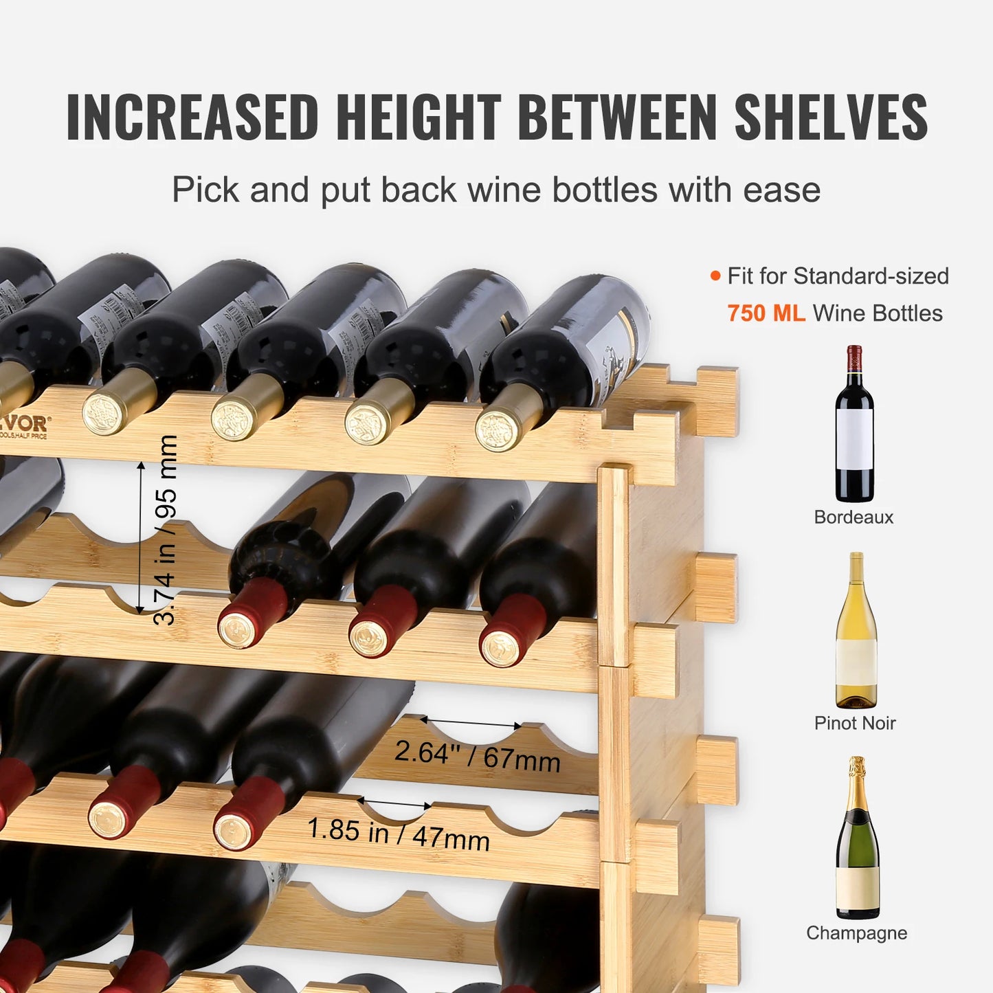 SucceBuy Bamboo Free Standing Stackable Modular Wine Storage Rack