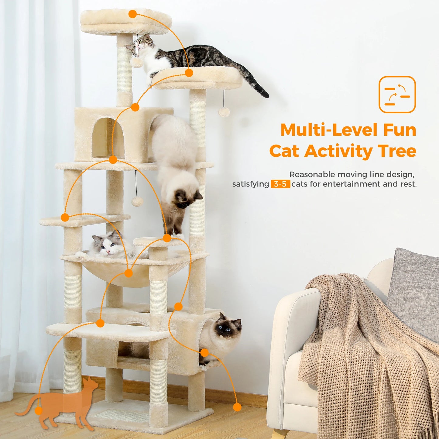 PAWZ Road Indoor Cat Tree With Hammock And Scratching Posts