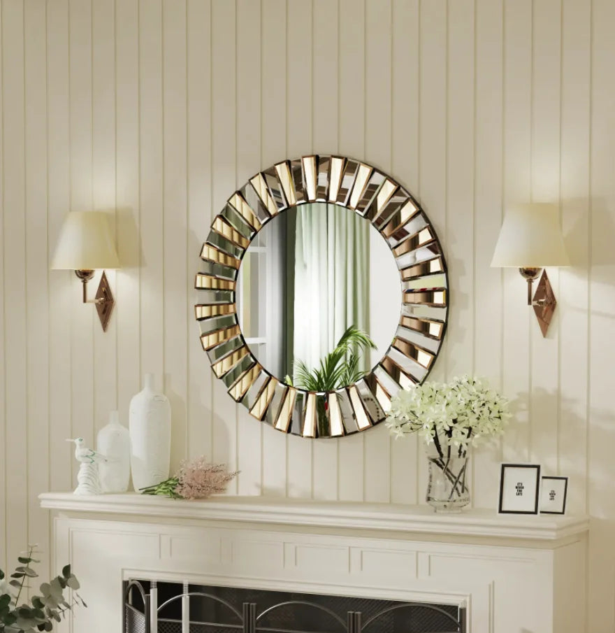Decorative Round Starburst Glass Wall Mirror For Home Living Room