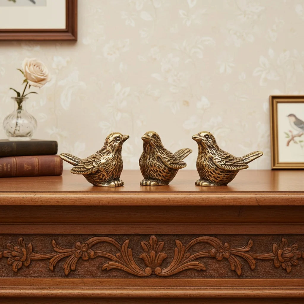 Brass Sparrow Desktop Figurine For Tea Pet Home Decoration Gift