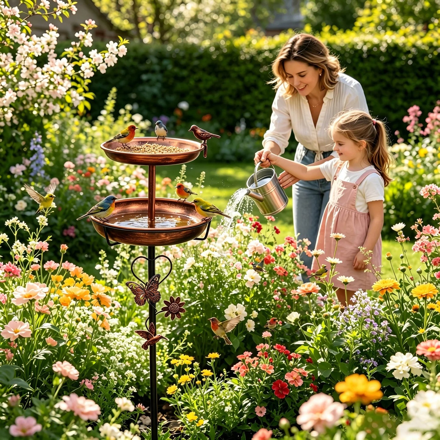 Double Layer Metal Bird Bath Stand For Outdoor Garden Decor