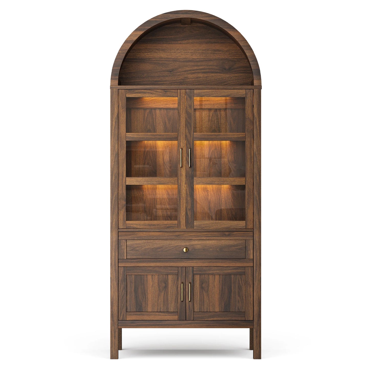 Cottinch Arched Wood Cabinet Featuring Led Lights And Adjustable Shelves