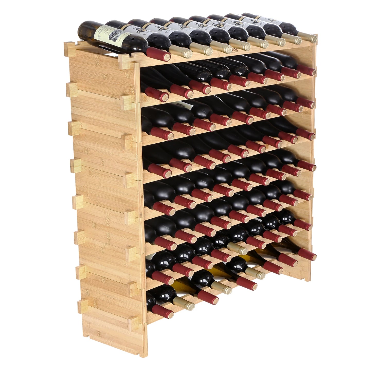 SucceBuy Bamboo Free Standing Stackable Modular Wine Storage Rack