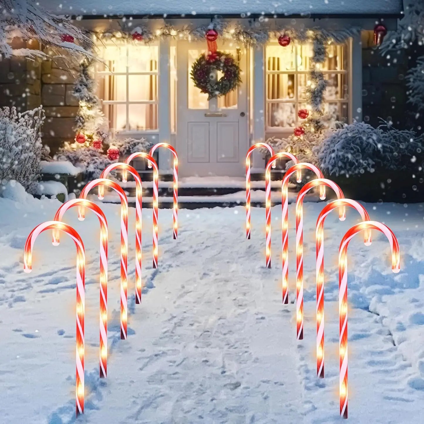 Joyfy Set Of Twelve Pre Lit Candy Cane Pathway Lights