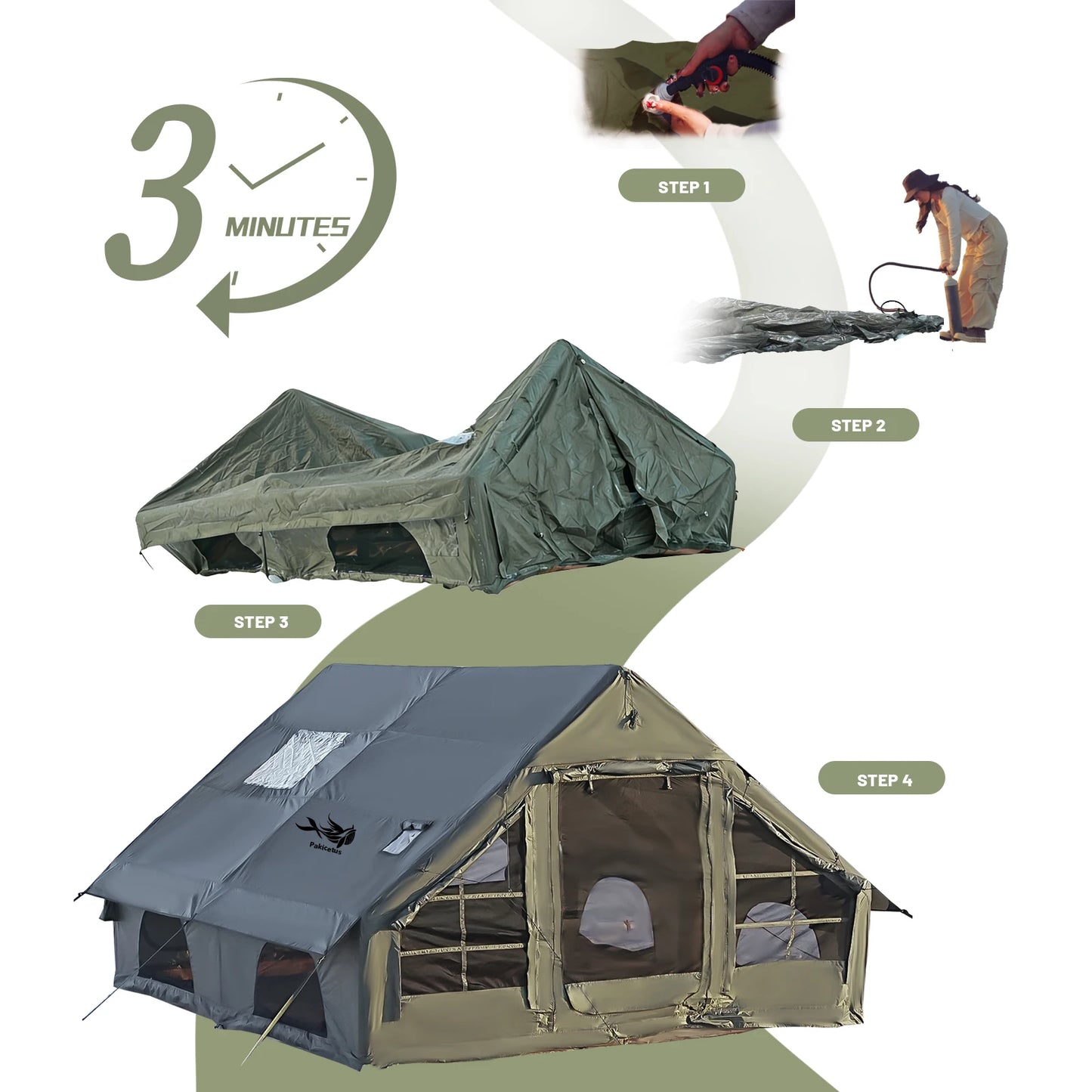 Pakicetus Quick Setup Inflatable Camping Tent Waterproof Family Air Tent