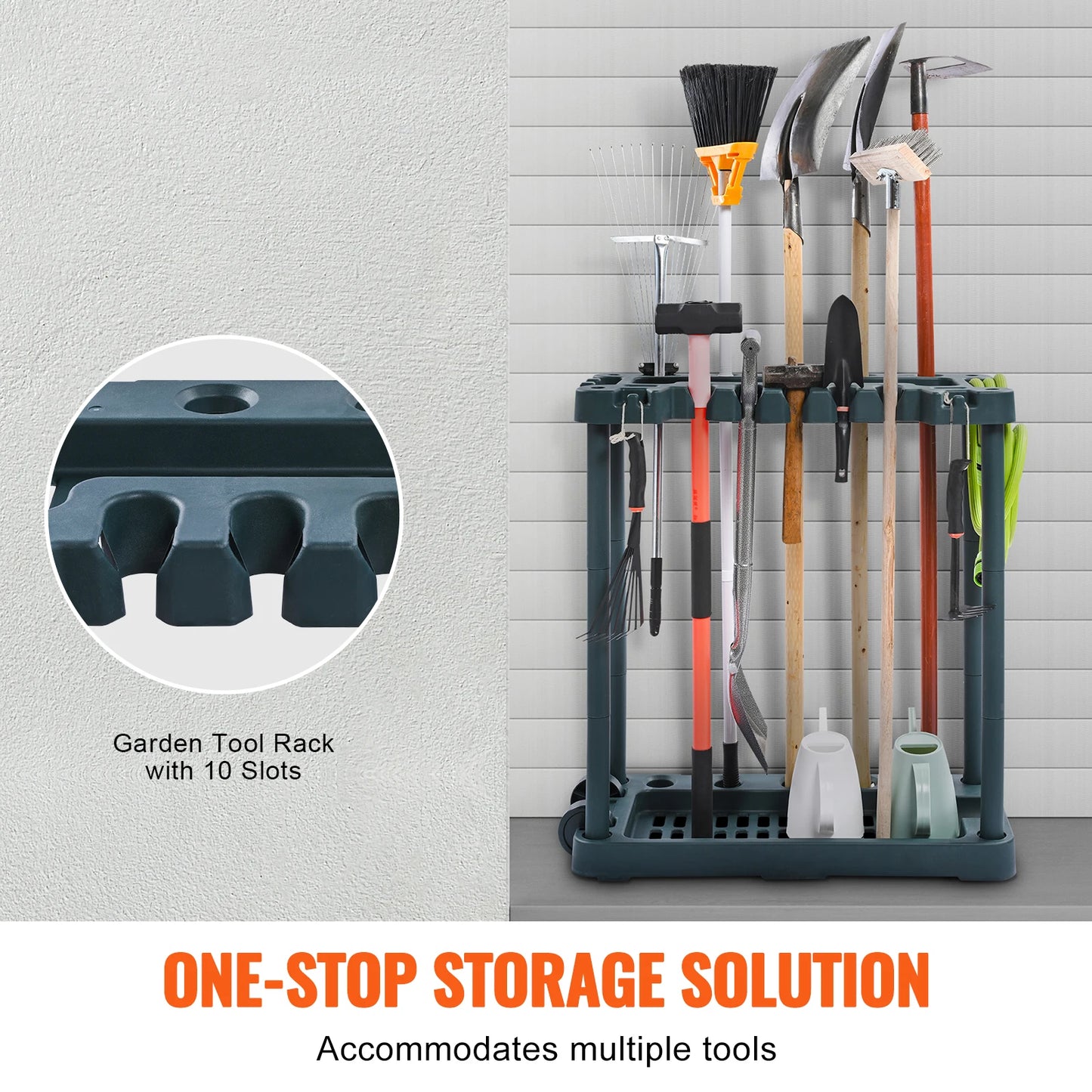 SucceBuy Ten Slot Freestanding Garden Tool Storage Rack