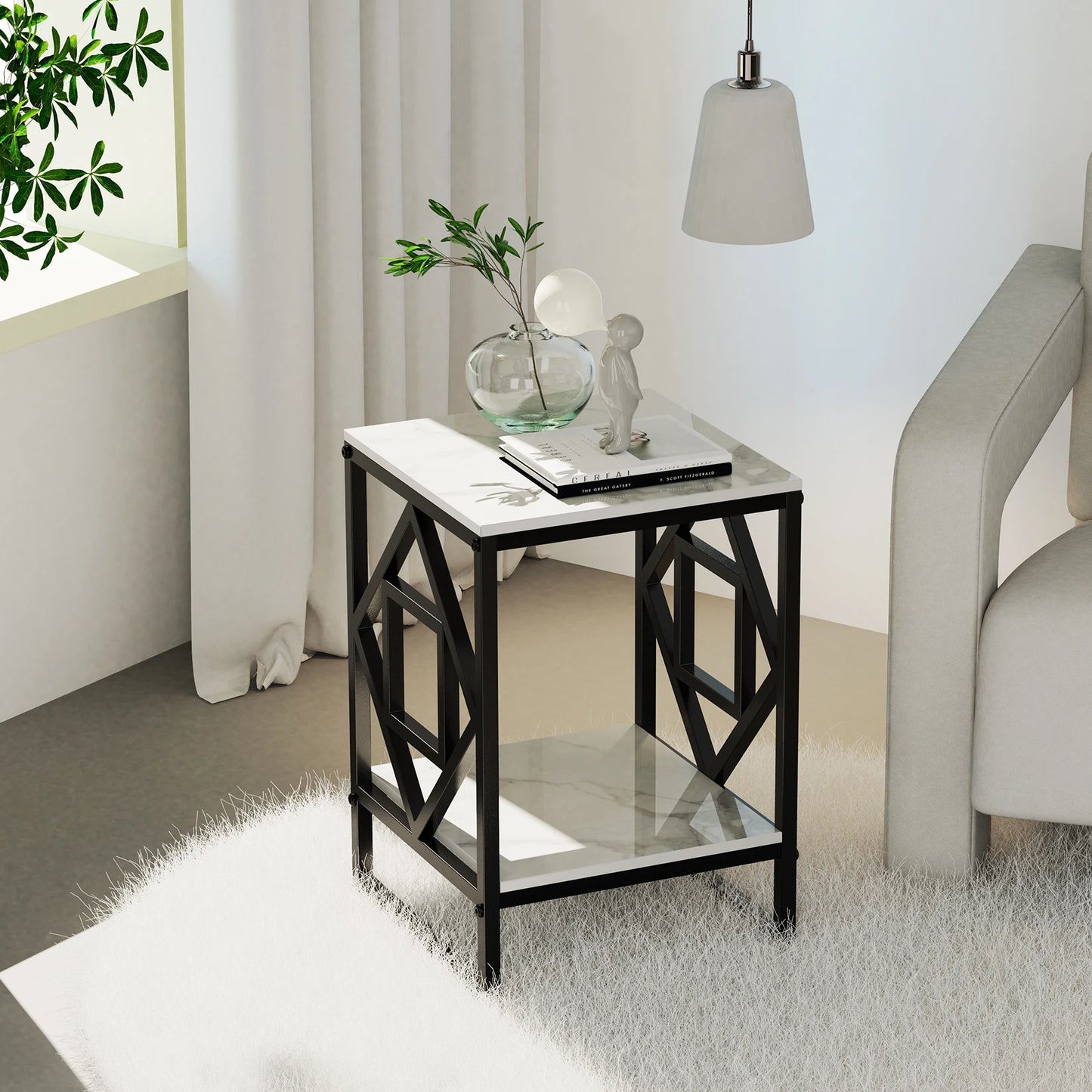 Modern Marble Top Side Table End Table For Living Room