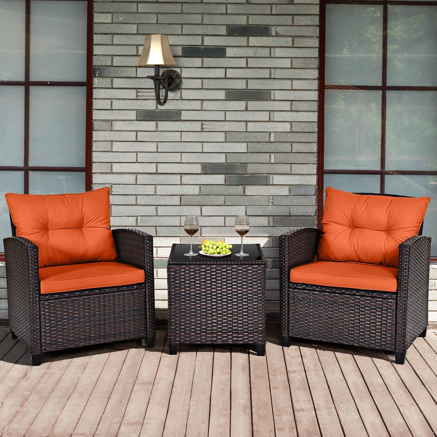 Homasis Outdoor Patio Rattan Conversation Set With Cushioned Seating