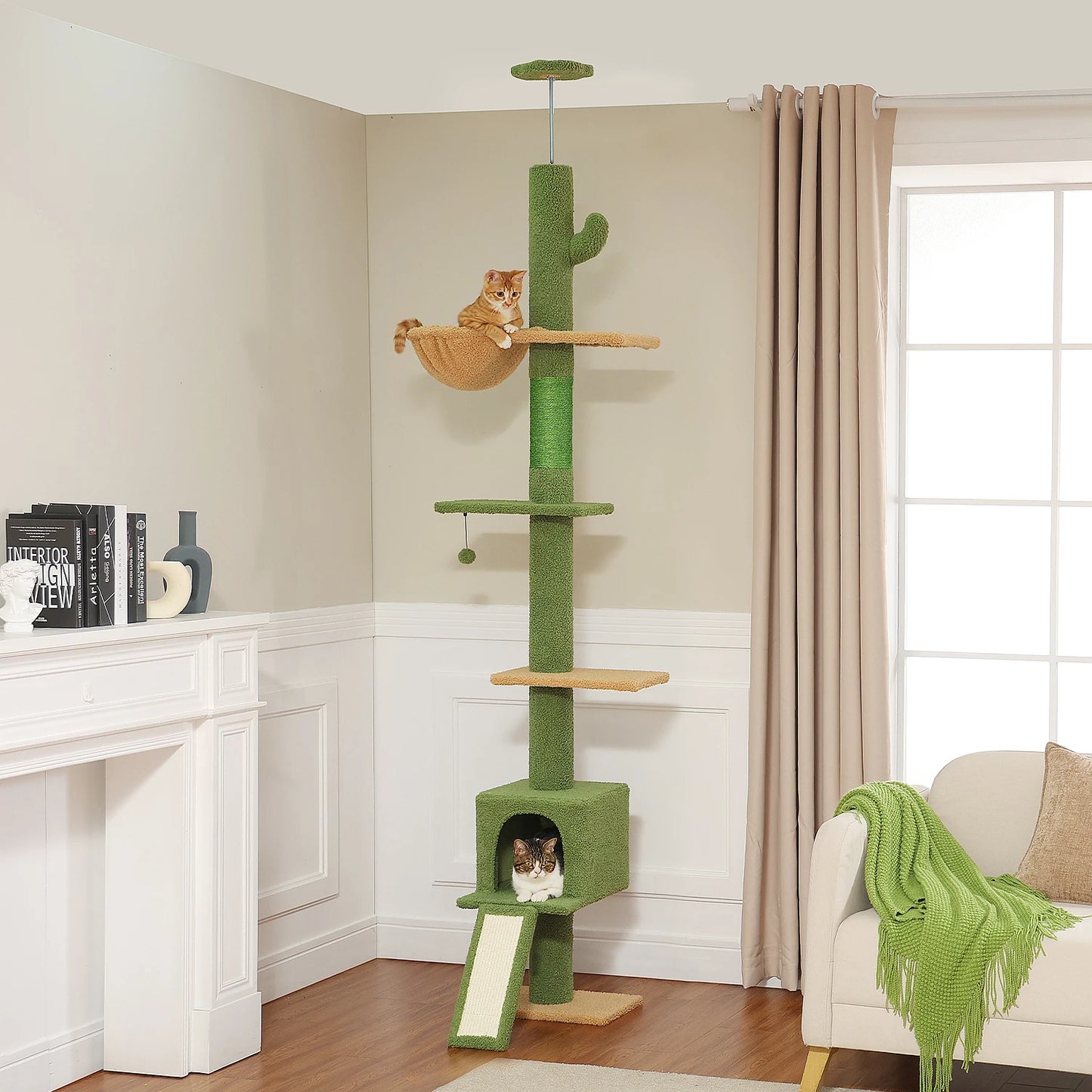 PEQULTI Floor To Ceiling Cat Tower With Sisal Scratcher