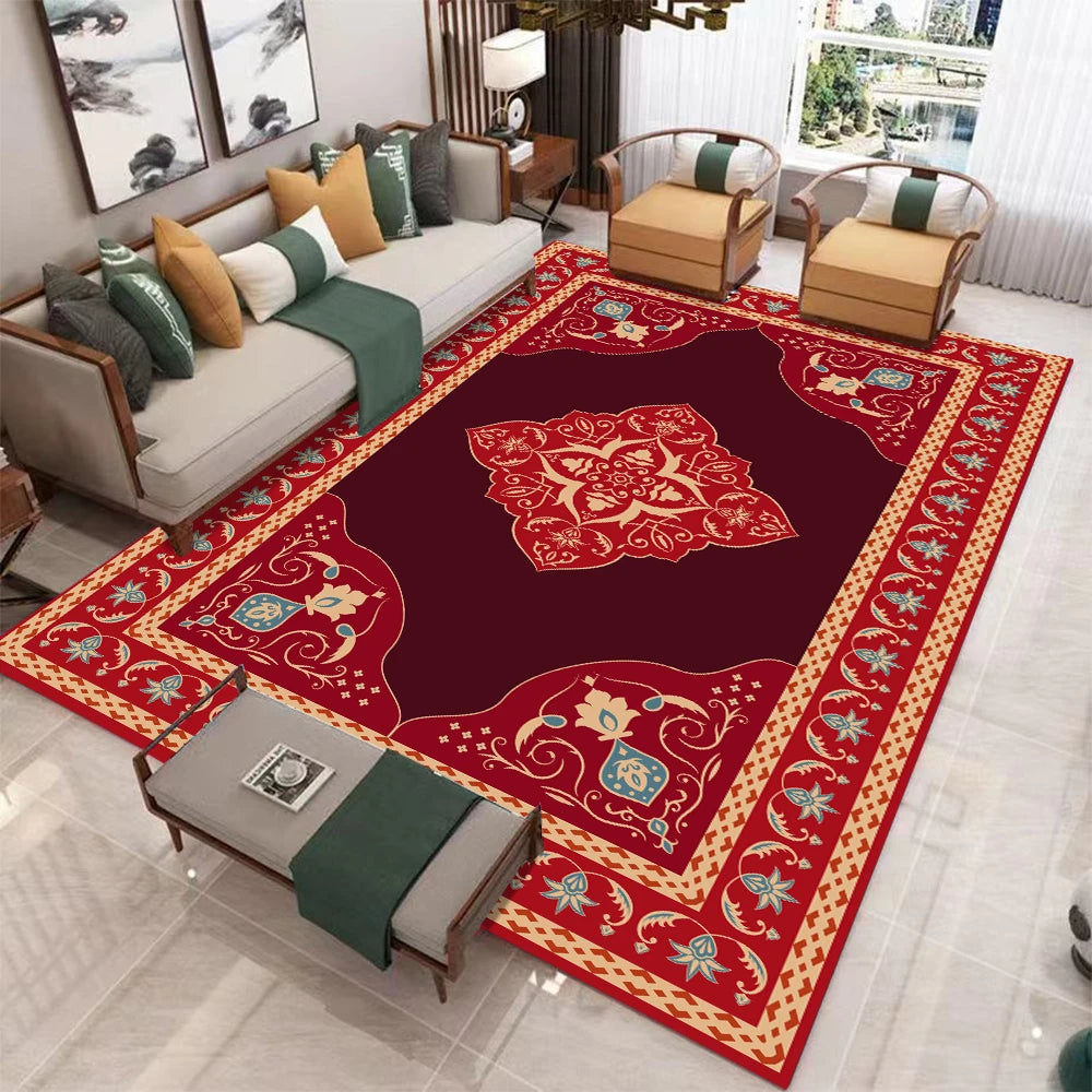 European Retro Geometric Polyester Area Rug For Bedroom Decor