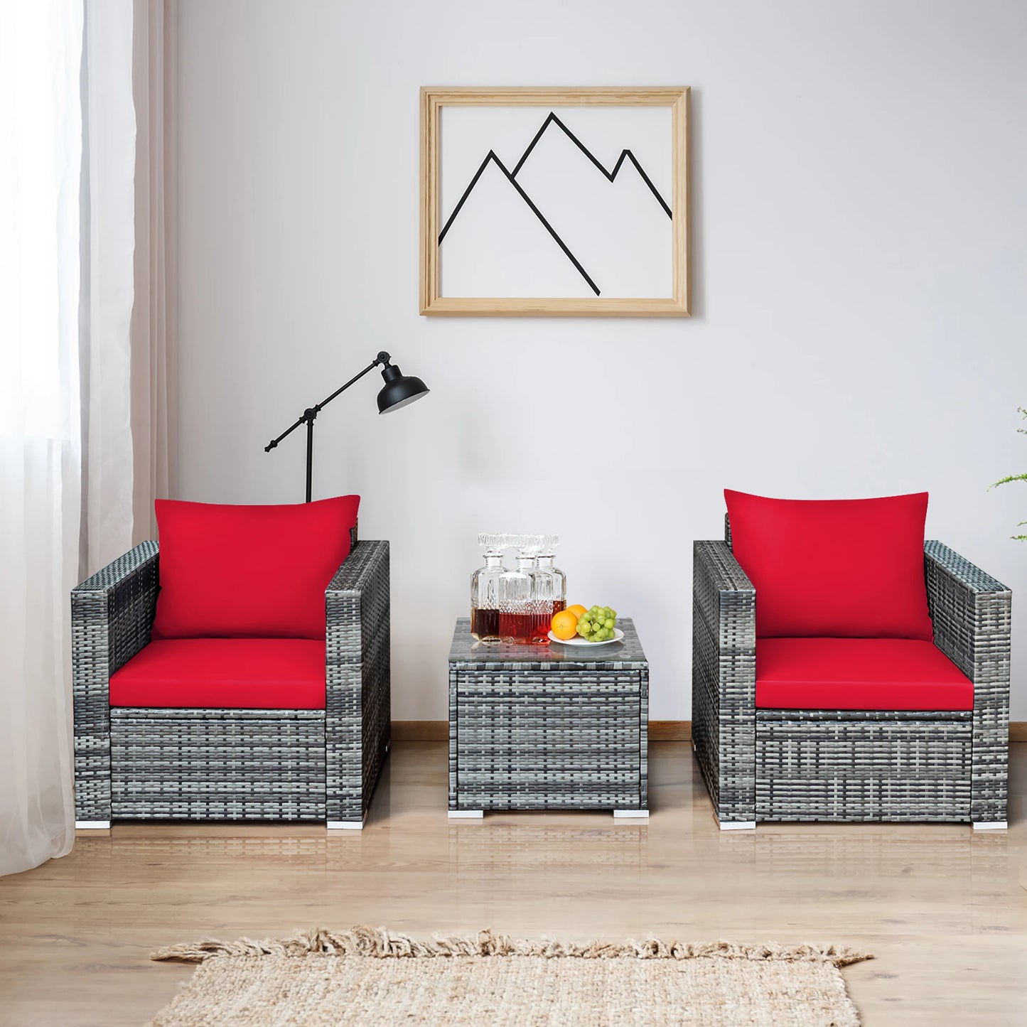 HOMASIS 3 Piece Outdoor Rattan Patio Furniture Set With Cushion