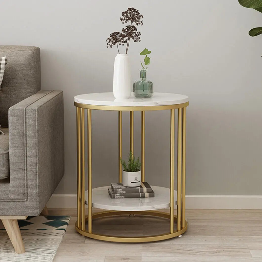Wisfor Two Tier Marble Side Table With Jewelry Storage