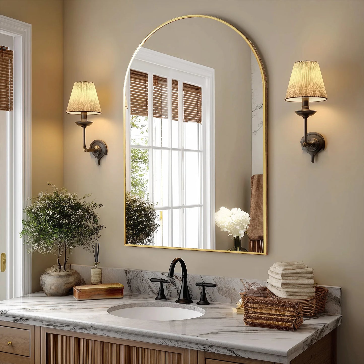 JHK Modern Arched Metal Framed Wall Mirror For Home Decor