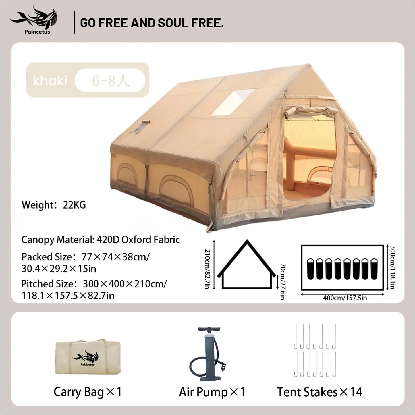 Pakicetus Quick Setup Inflatable Camping Tent Waterproof Family Air Tent