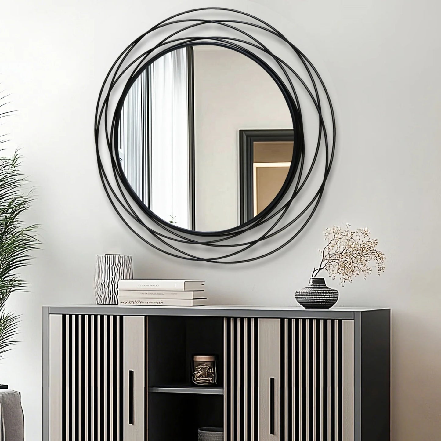 Round Iron Wire Frame Decorative Wall Mirror For Modern Home