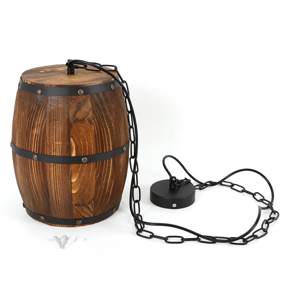 Vintage Wood Wine Barrel Pendant Ceiling Light For Cafe Bar