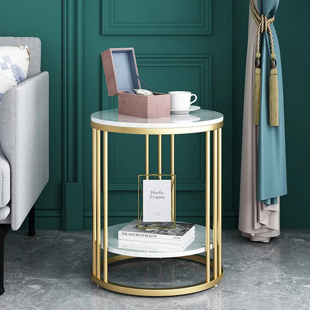 Wisfor Two Tier Marble Side Table With Jewelry Storage