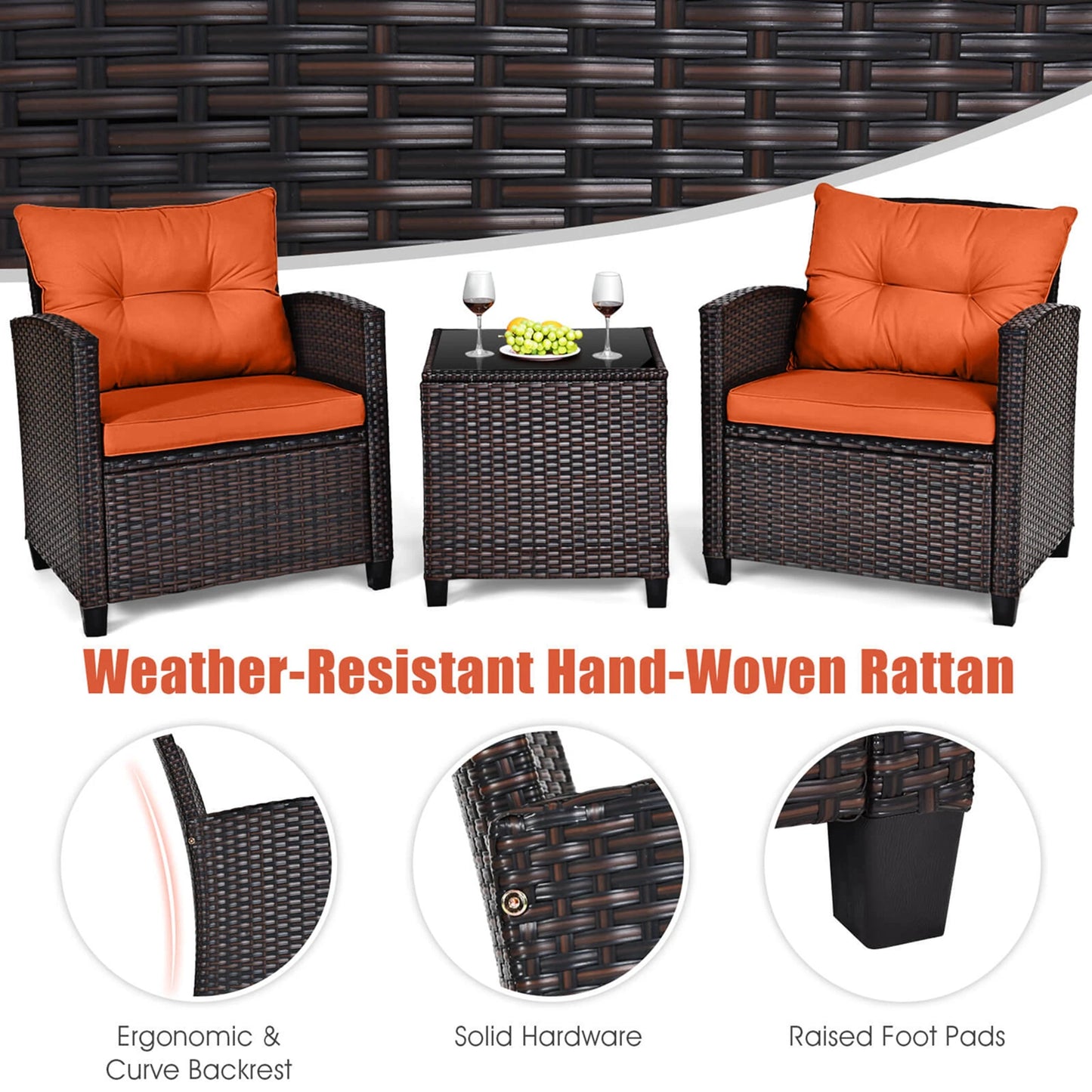 Homasis Outdoor Patio Rattan Conversation Set With Cushioned Seating