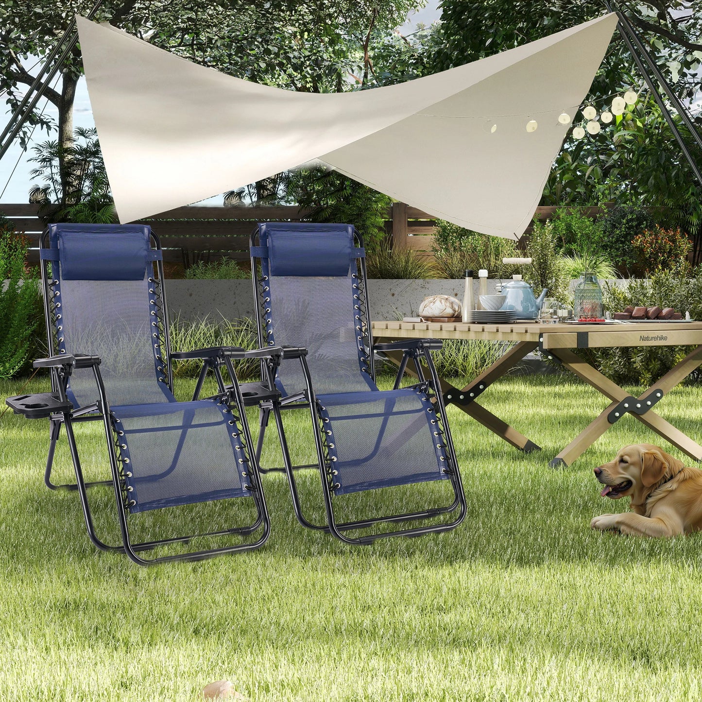 JHK Zero Gravity Outdoor Folding Recliner With Cup Holder