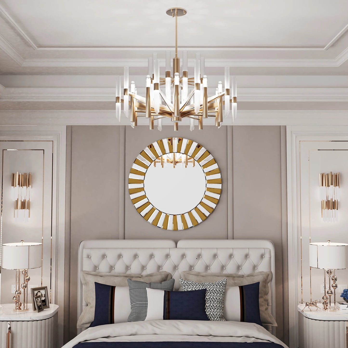 Decorative Round Starburst Glass Wall Mirror For Home Living Room