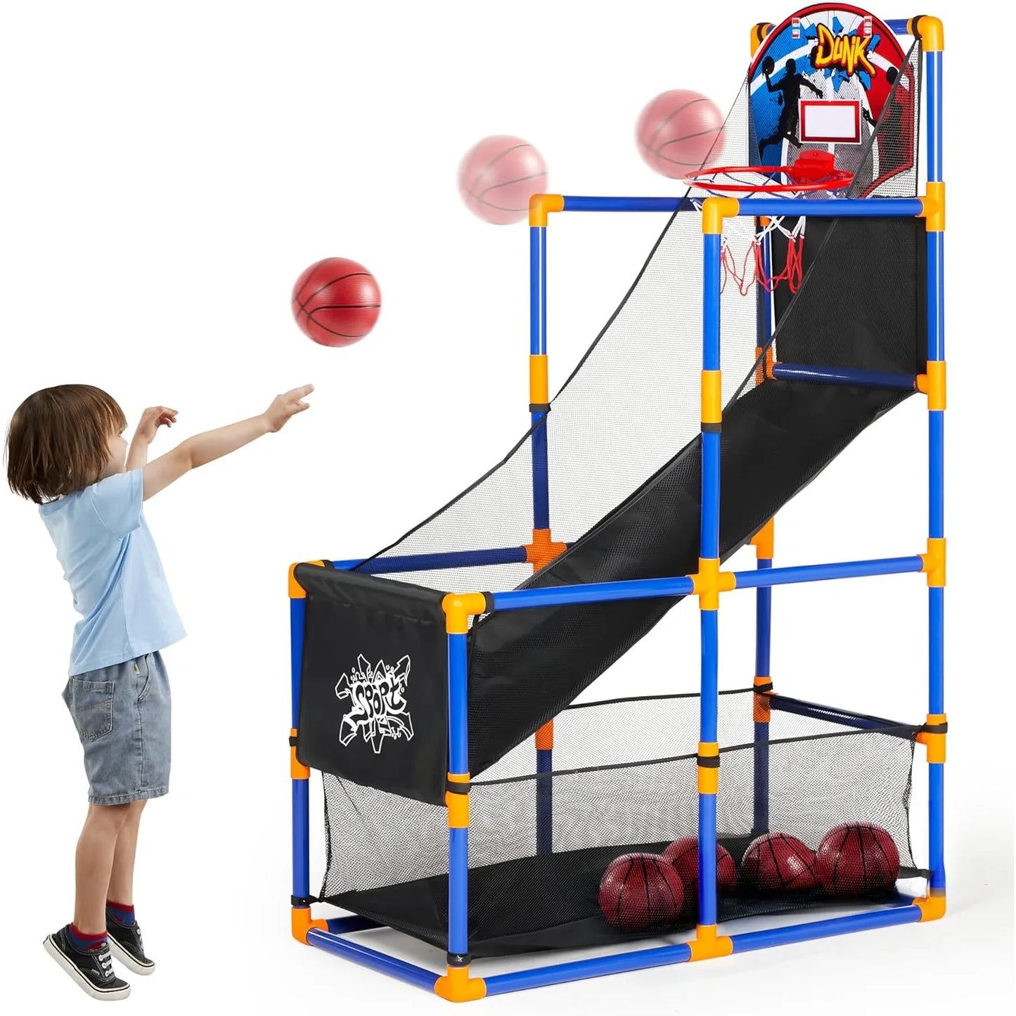 Joyfy Kids Arcade Basketball Set With Four Inflatable Play Balls