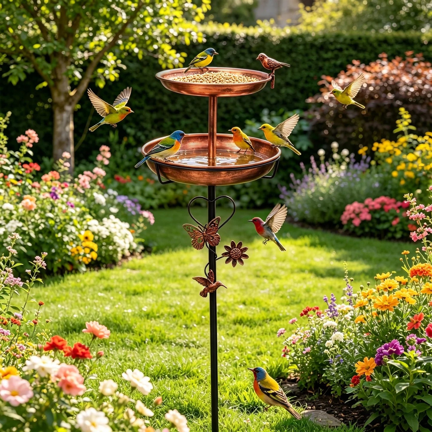 Double Layer Metal Bird Bath Stand For Outdoor Garden Decor