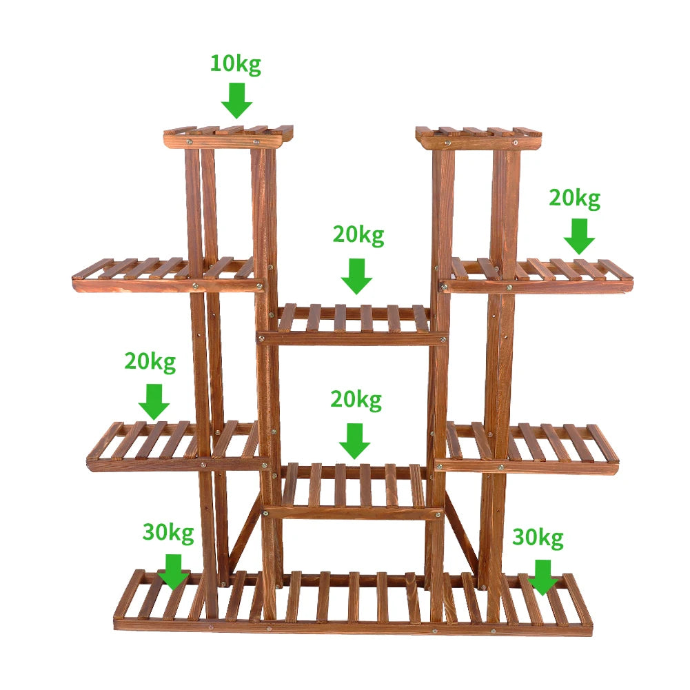 Elevated Wood Plant Stand For Indoor Outdoor Garden Pot Display