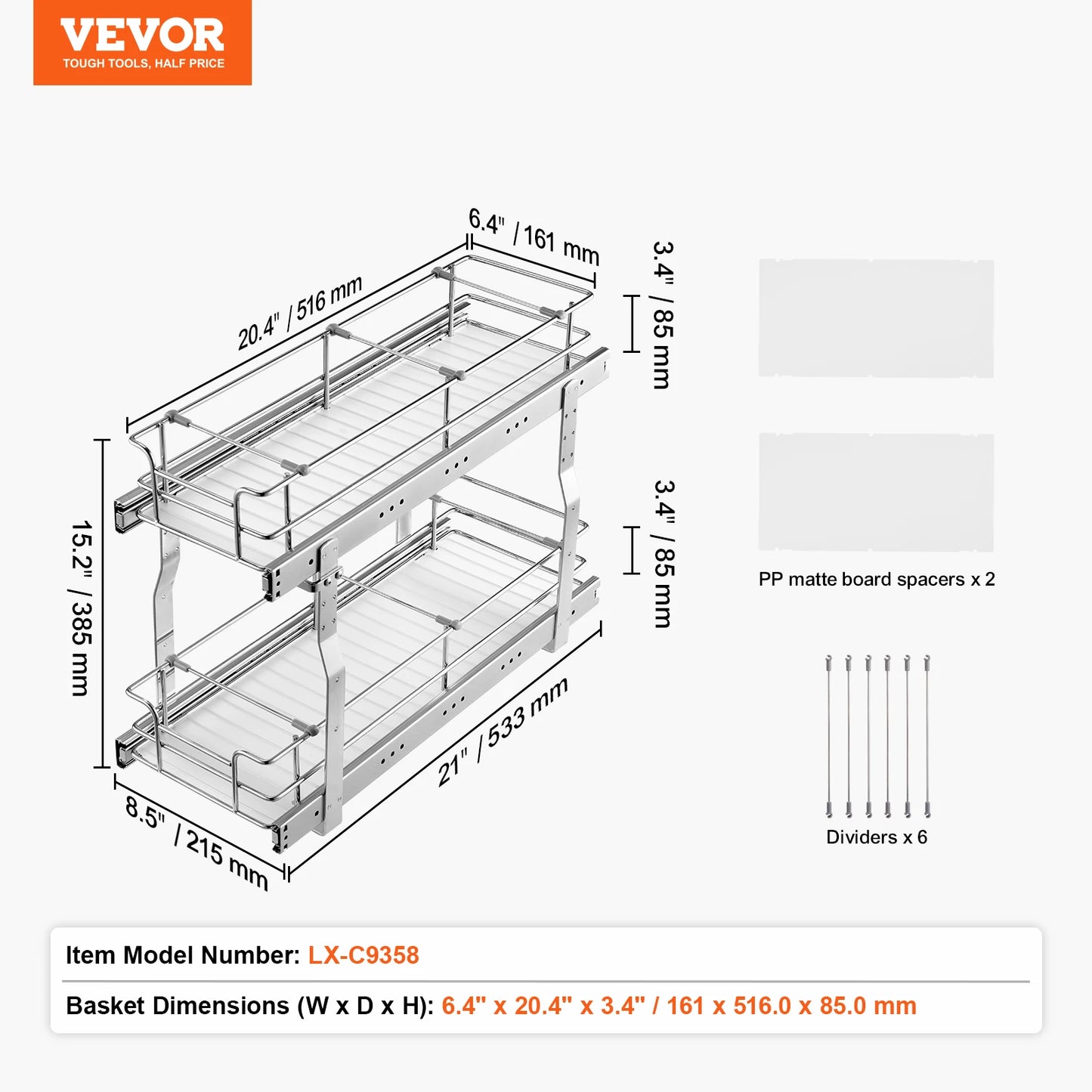 Vevor Heavy Duty Pull Out Cabinet Organizer Slide Shelf Kitchen