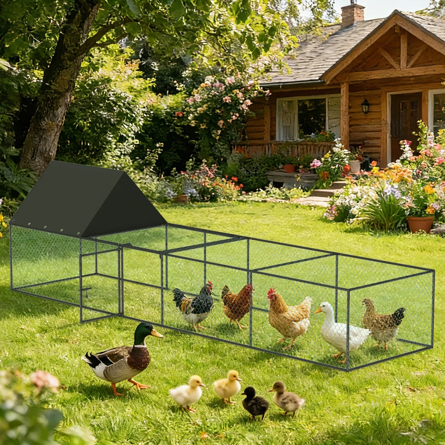 Bingopaw Metal Chicken Coop Walk-in Run Fence With Nylon Netting