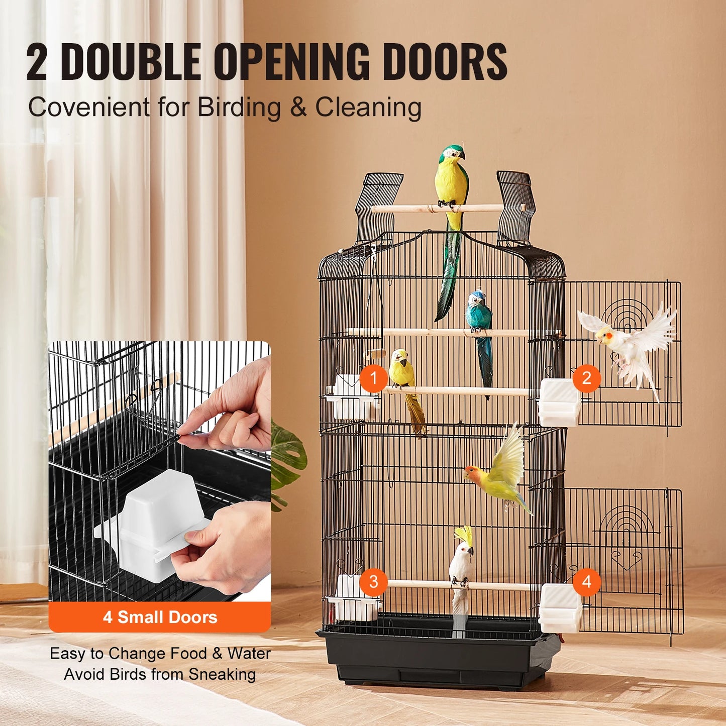 Premium Hanging Open Top Bird Cage With Swing And Perch