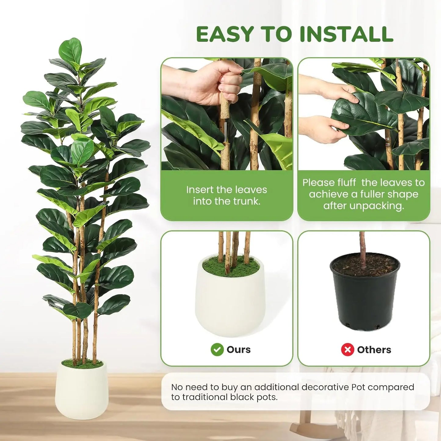 HiMiss Artificial Fiddle Leaf Fig Tree With Decorative Pot