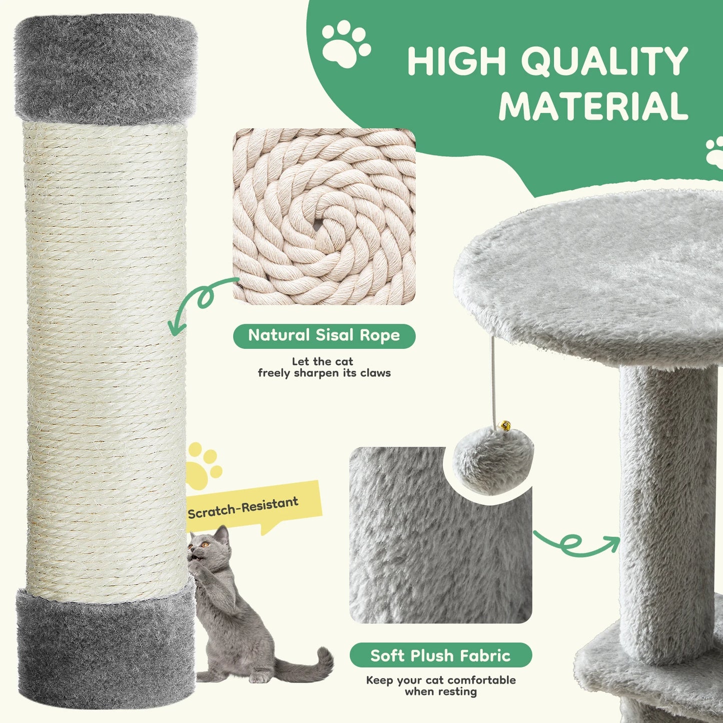 JHK Four Tier Cat Tree With Natural Sisal Scratching Post