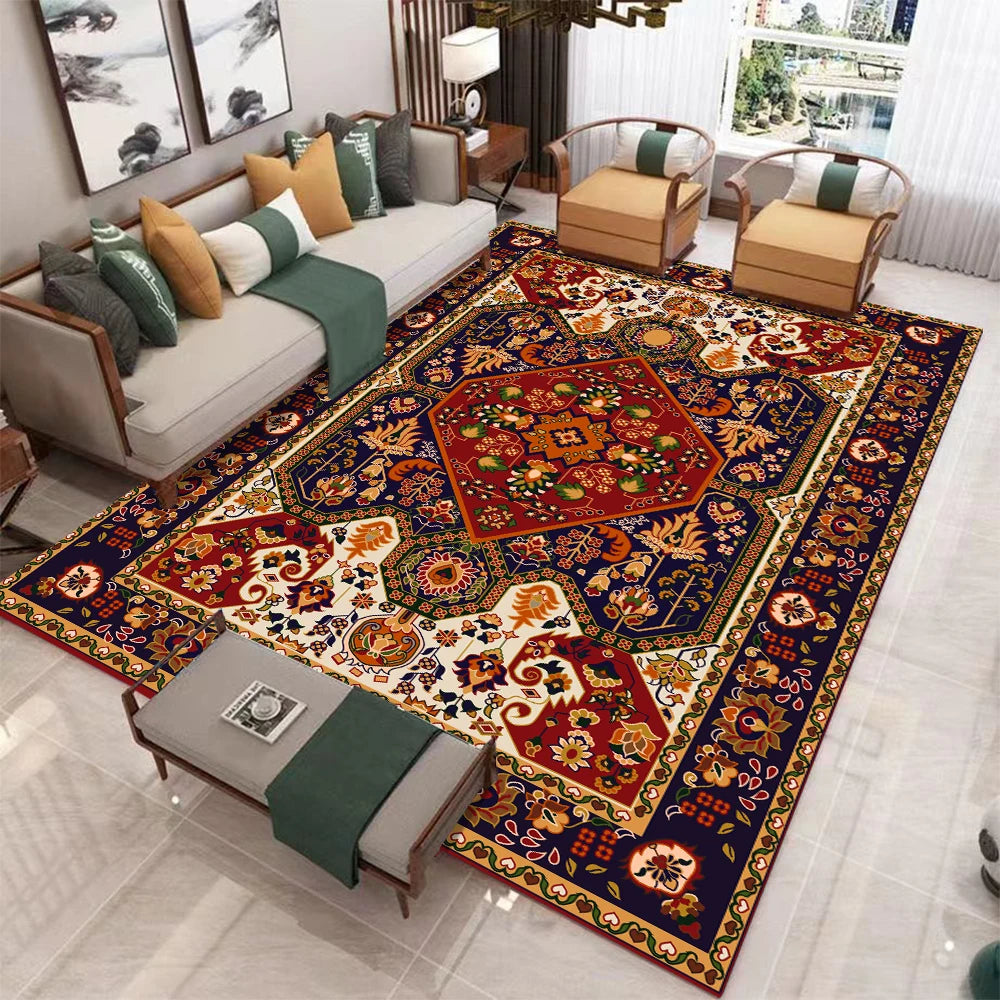 European Retro Geometric Polyester Area Rug For Bedroom Decor