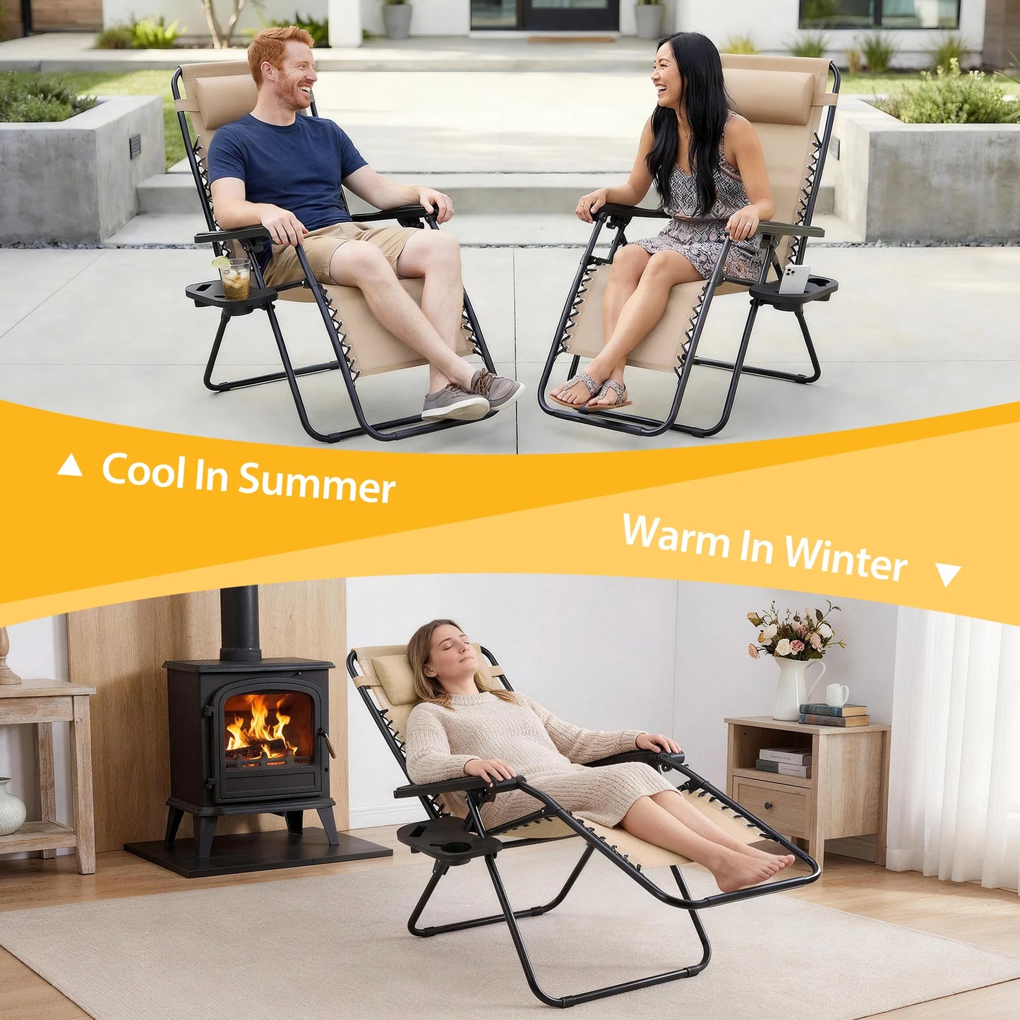JHK Zero Gravity Outdoor Folding Recliner With Cup Holder