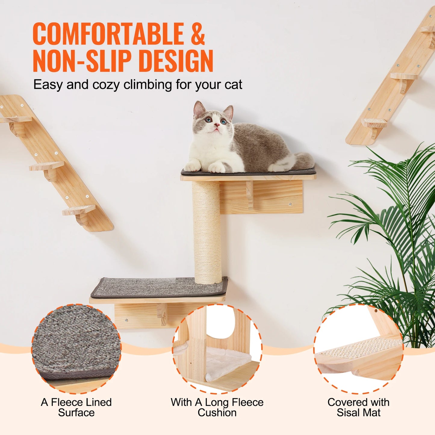 SucceBuy Wall Mounted Cat Shelves And Hammock Perch Tree