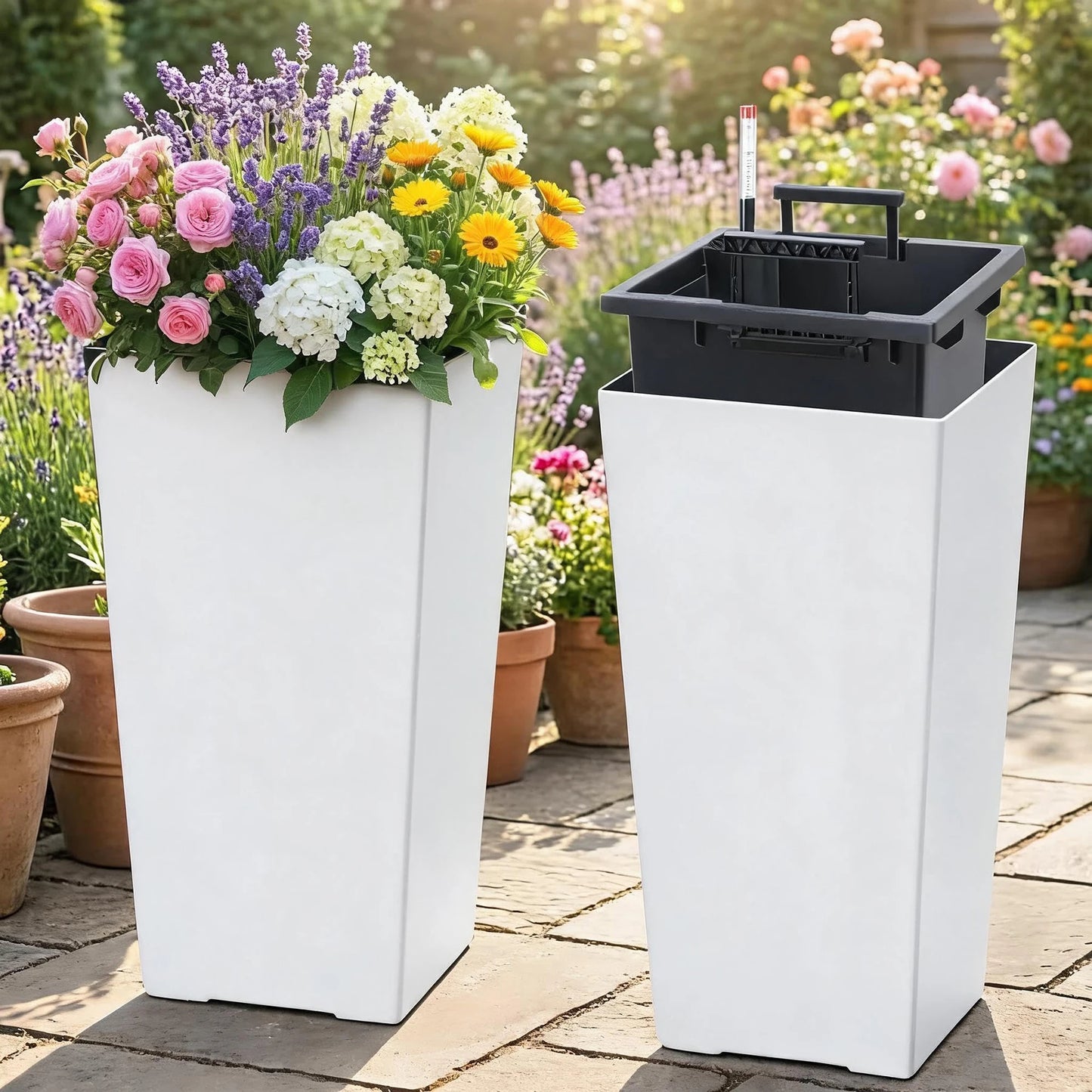 HiMISS Modern Self Watering Tall Planters Garden Set