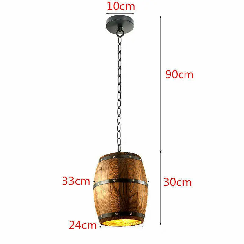 Vintage Wood Wine Barrel Pendant Ceiling Light For Cafe Bar