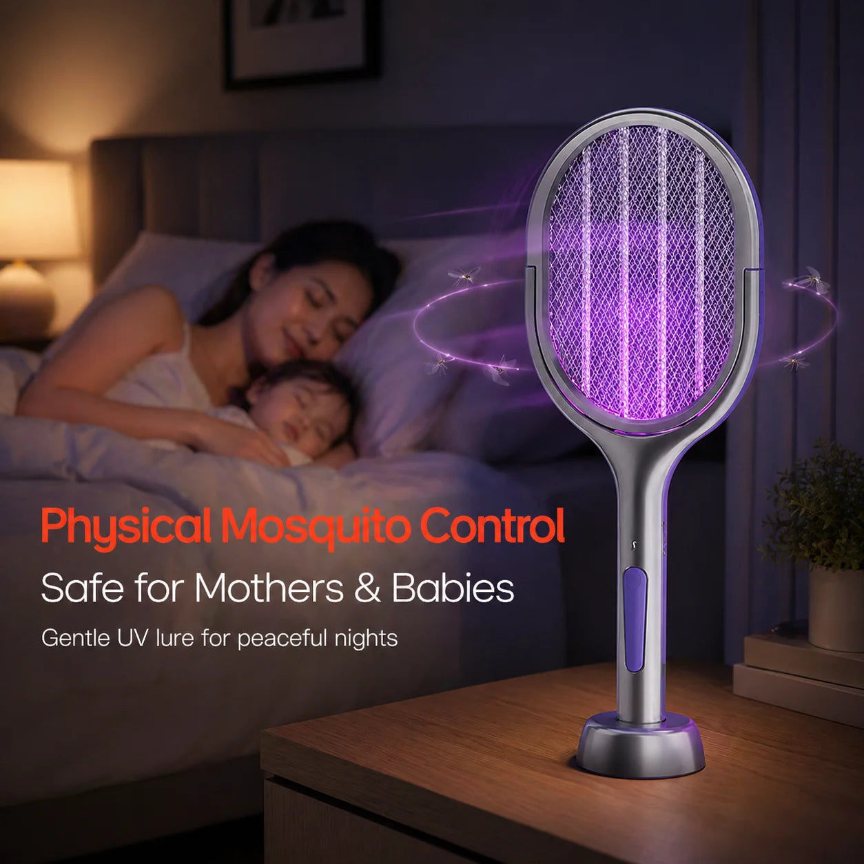 USB Rechargeable Electric Mosquito Swatter With LED Lure Lamp