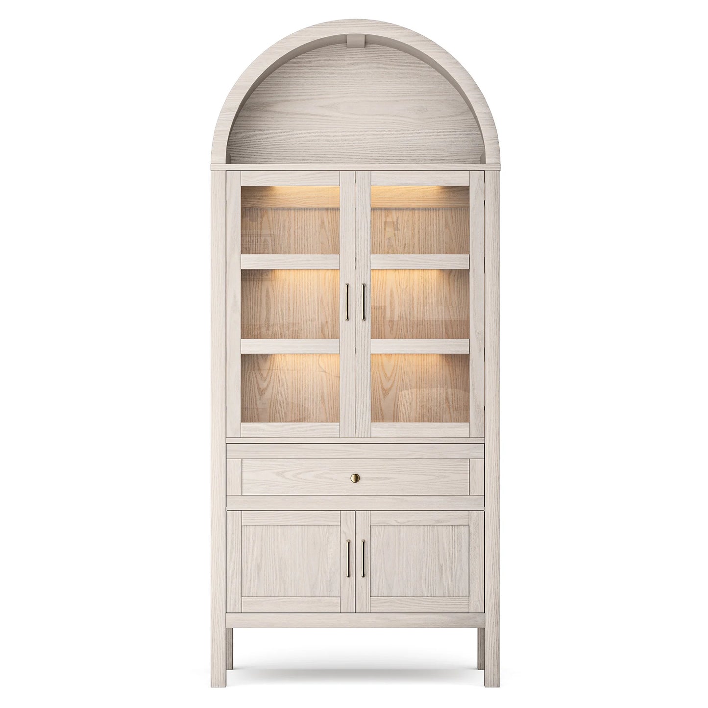 Cottinch Arched Wood Cabinet Featuring Led Lights And Adjustable Shelves