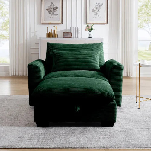 Modern Green Corduroy Modular Sofa With Storage Ottoman For Living Room