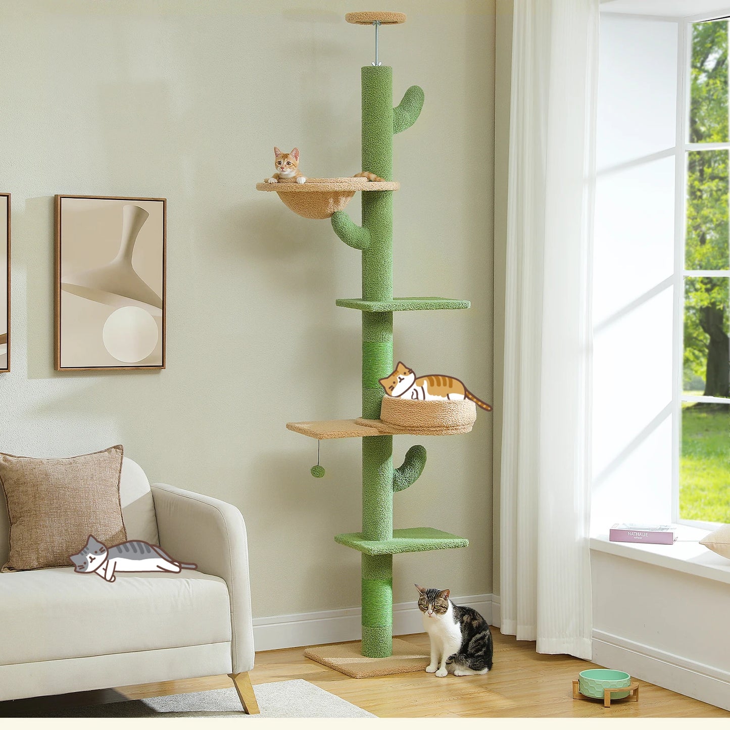 PEQULTI Cactus Cat Tower With Sisal Scratching Post And Hammock