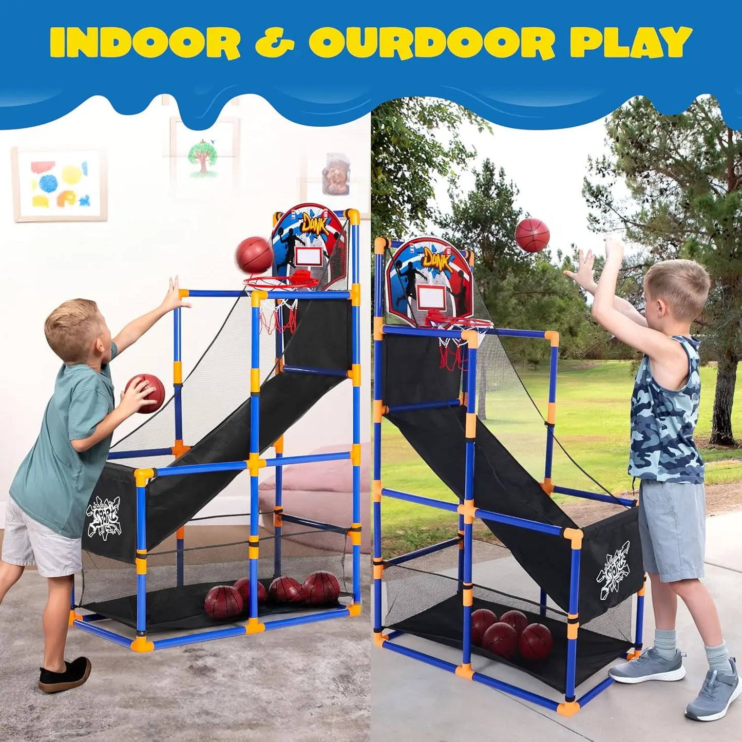 Joyfy Kids Arcade Basketball Set With Four Inflatable Play Balls