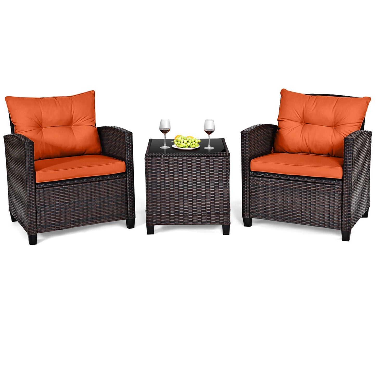 Homasis Outdoor Patio Rattan Conversation Set With Cushioned Seating