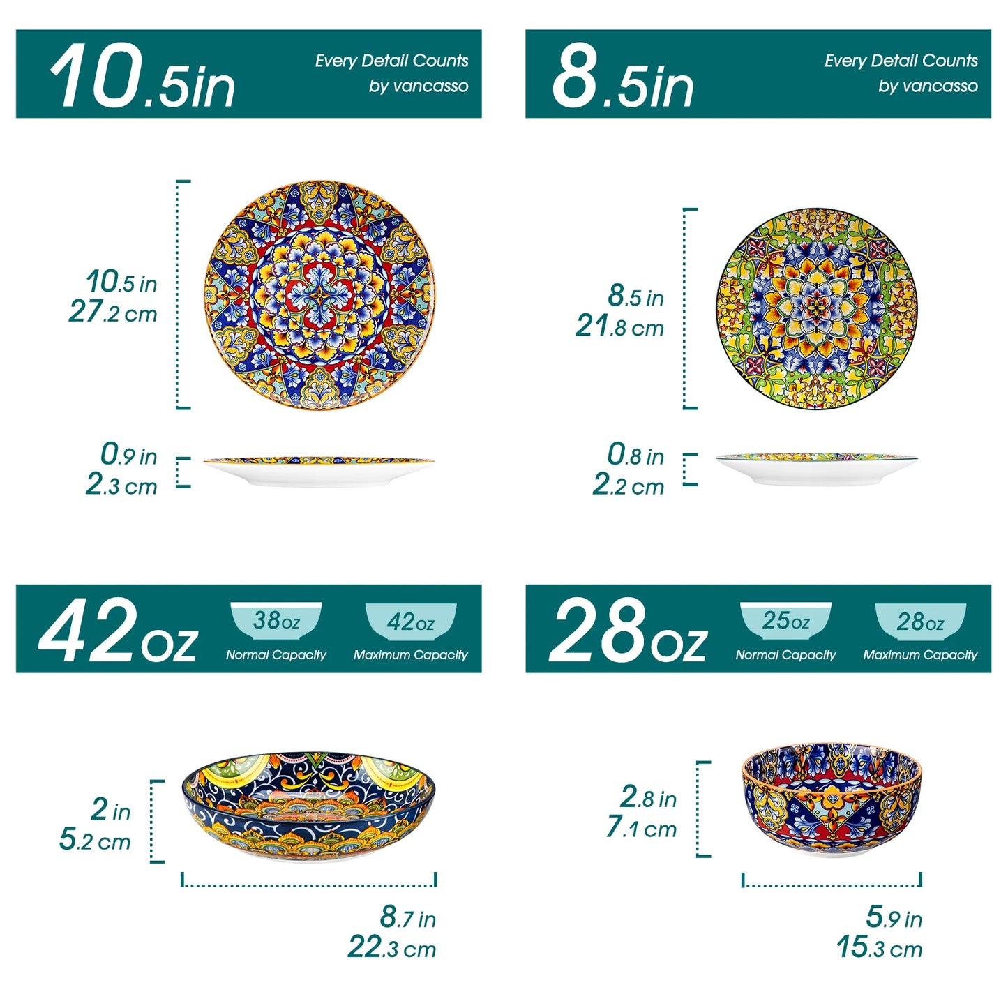 Malacasa 24 Piece Bohemian Porcelain Dinnerware Set With Plant Pattern