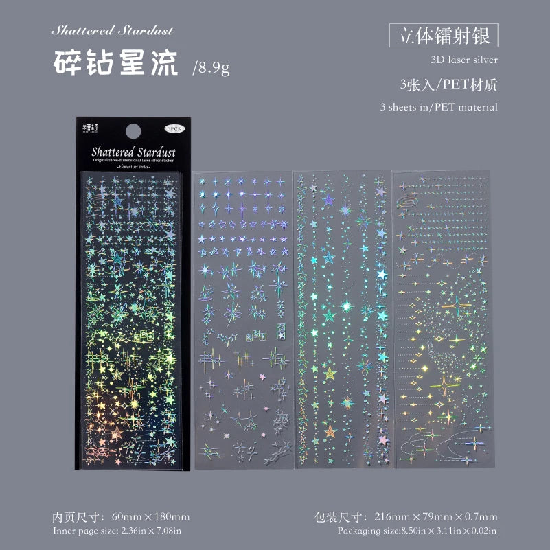 Kawaii PET Laser Silver Decorative Sticker Set For Diaries Scrapbooks