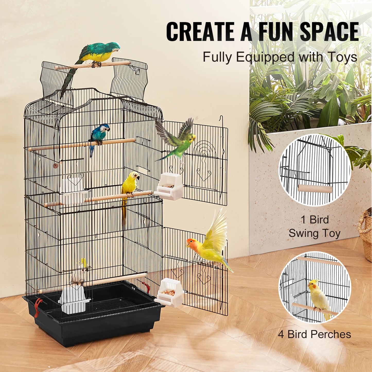 SucceBuy Travel Hanging Parrot Bird Cage with Swing and Perch